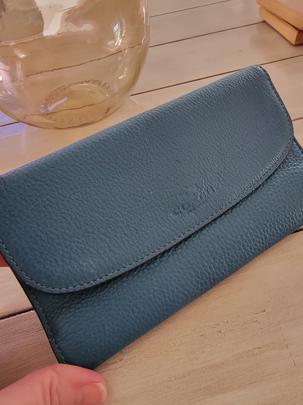 Coach Teal Pebbled Leather Clutch Wallet